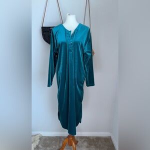 Vintage Gilligan O'Malley Teal Green Velour Pullover Nightgown, Size Large